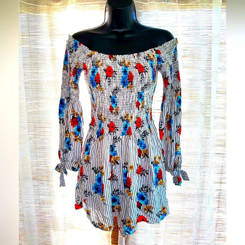 Floral/Stripe Smocked Romper